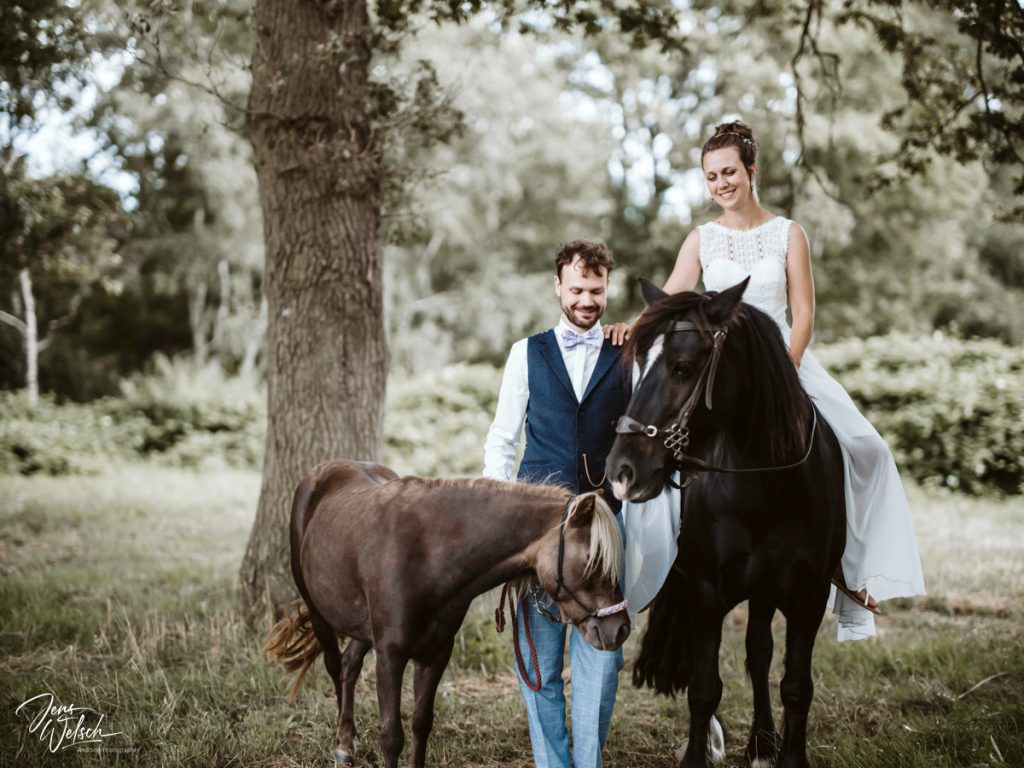 brautpaarshooting-worpswede-hochzeitskleid-pony-bräutigam
